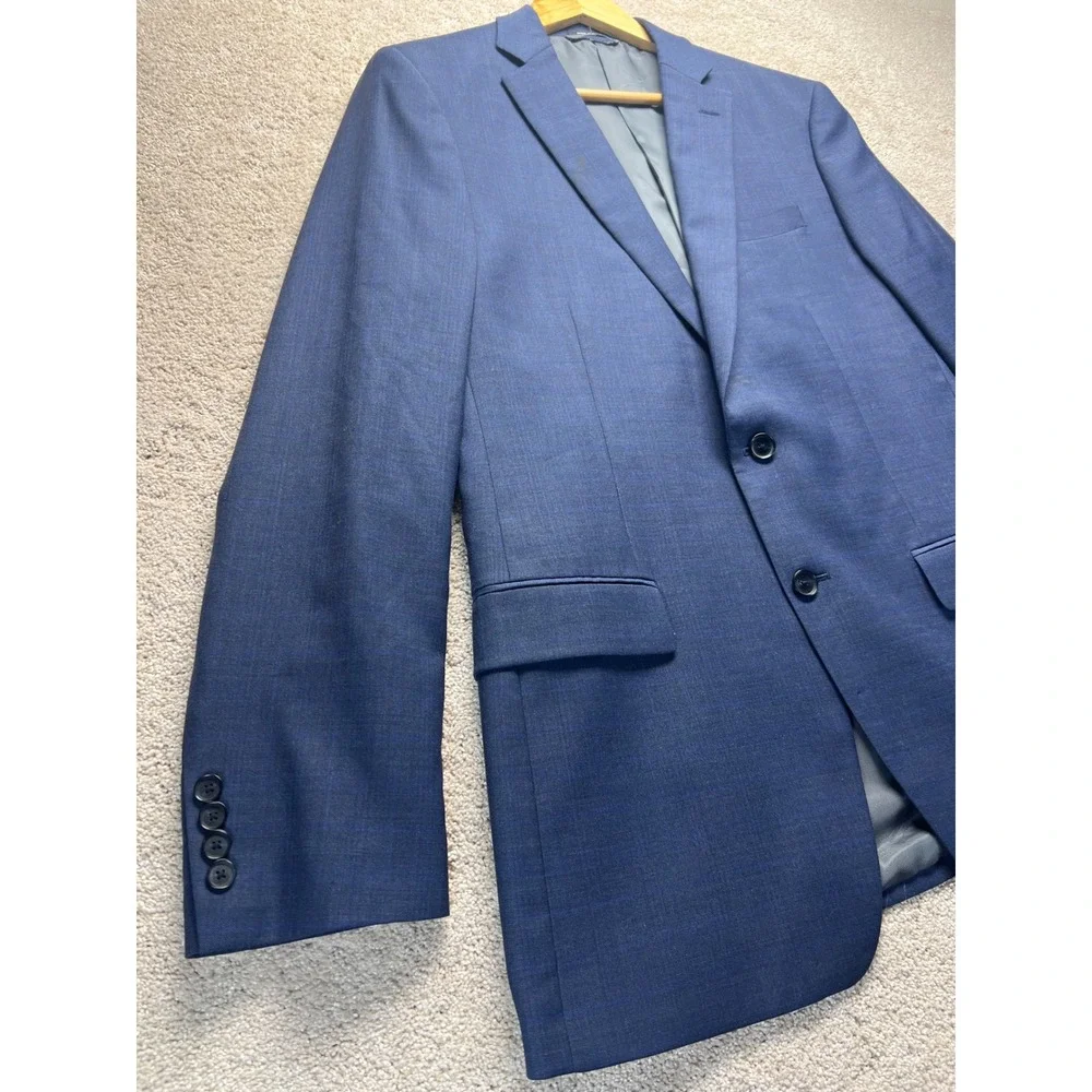 Claiborne Navy Blue Wool Blend Suit Jacket Blazer Sports Coat Two Button Men 40L